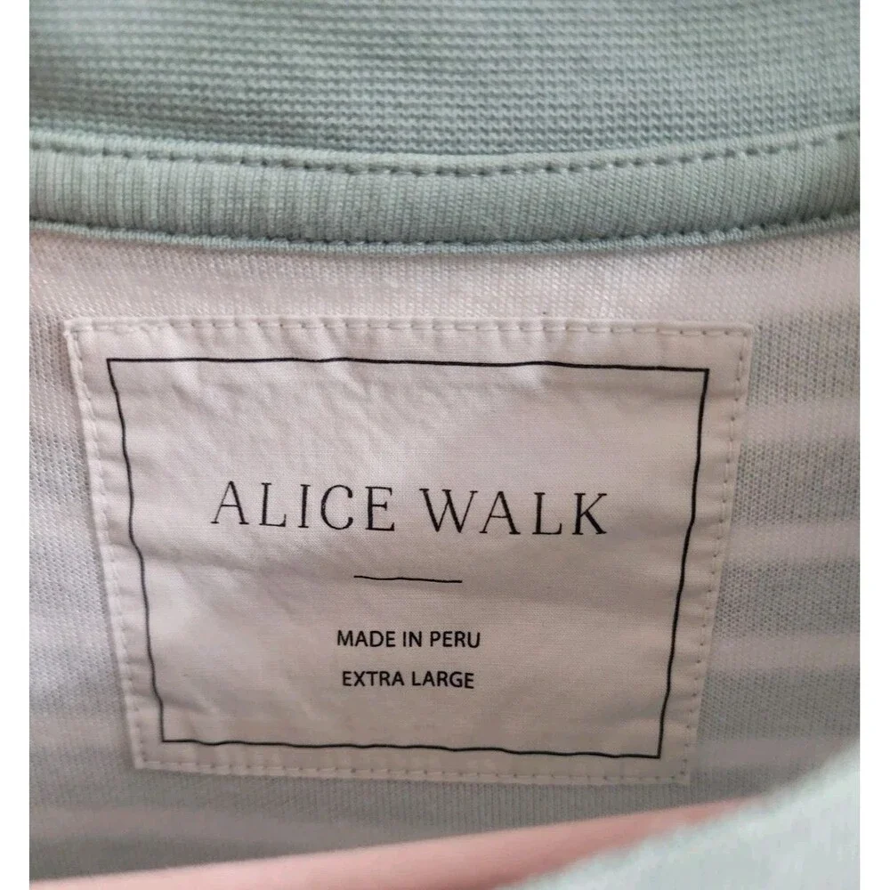Alice Walk Striped Crewneck Sweatshirt Green White Pima Modal XL Coastal - Picture 2 of 6